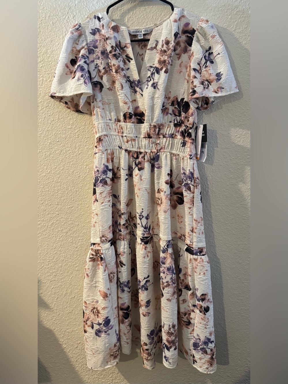 NWT Robbie Bee Cream Floral Maxi Dress with Pink & Purple Blooms